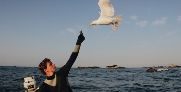 man feeding bird